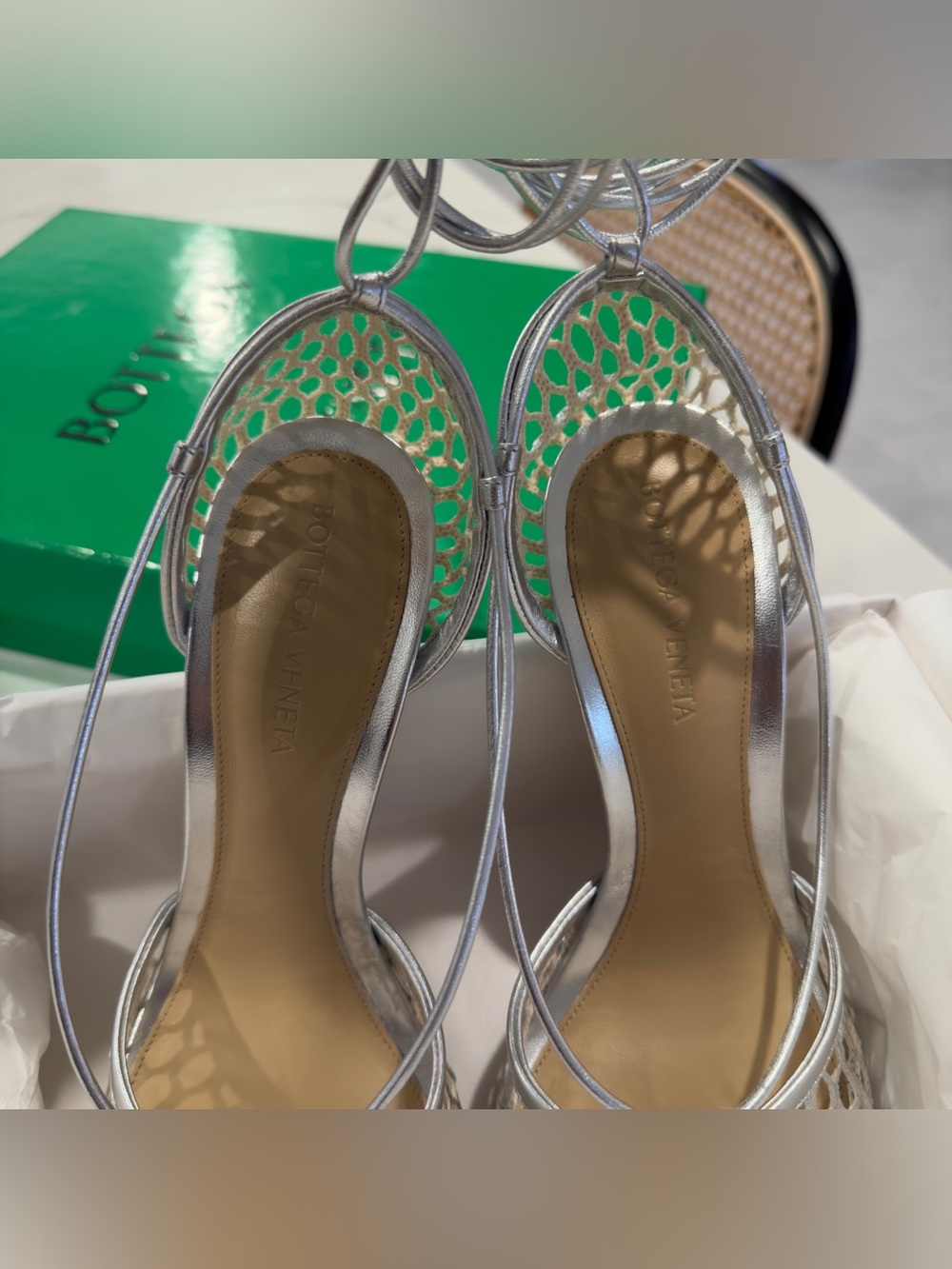Bottega Veneta stretch metallic leather heel sandals - Picture 3 of 10